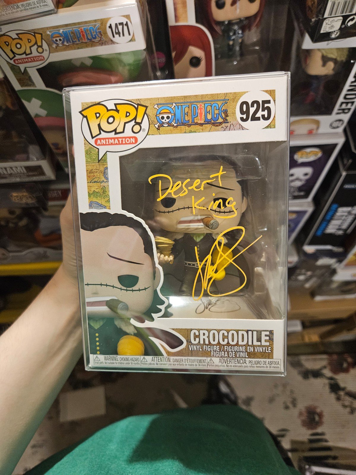 Funko pop one piece crocodile desert king signed by John Swasey