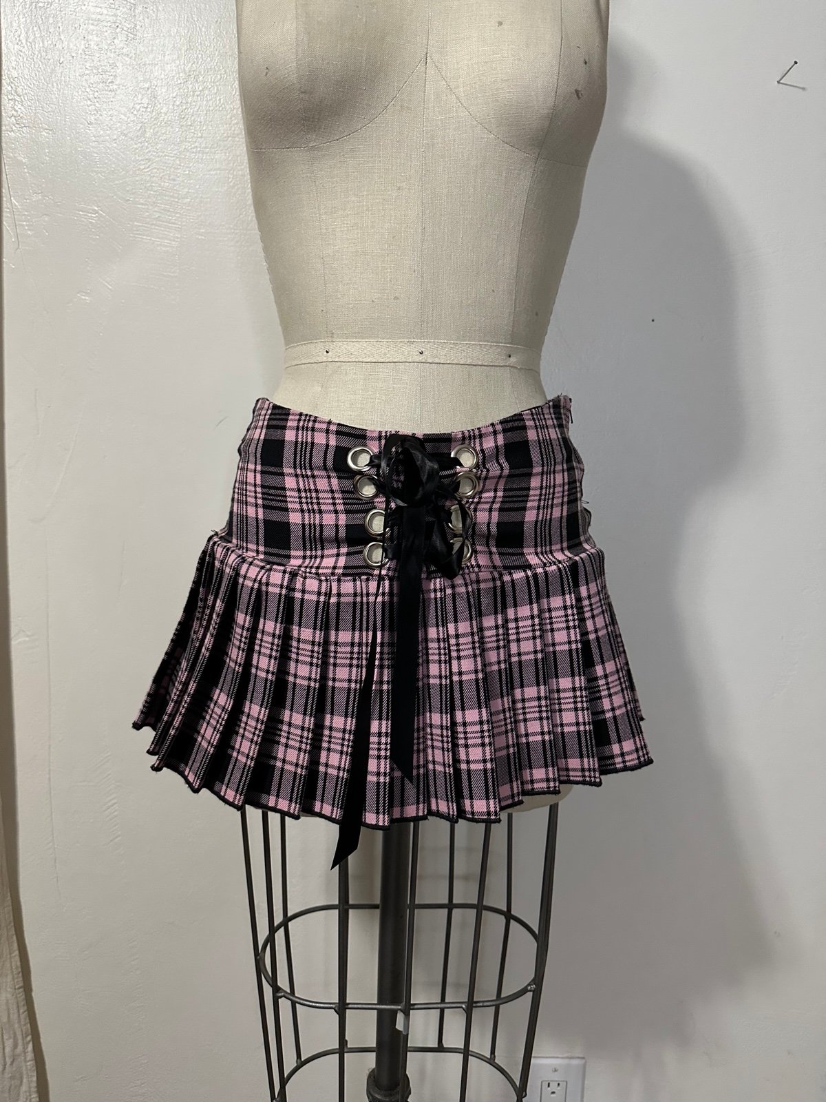 Pink plaid micro mini skirt