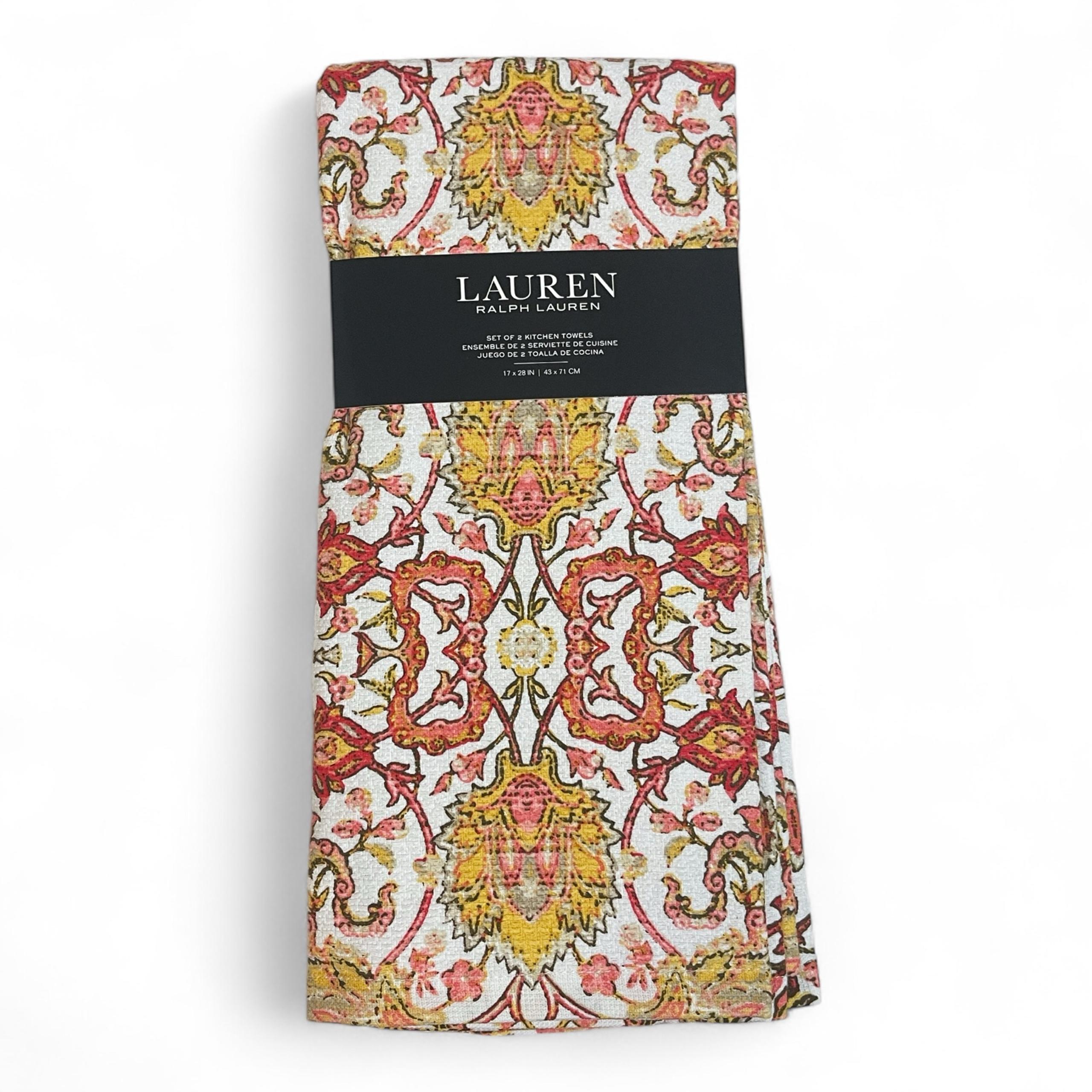 Lauren Ralph Lauren Boho Chic Kitchen Towel Set of 2 100% Cotton Medallion