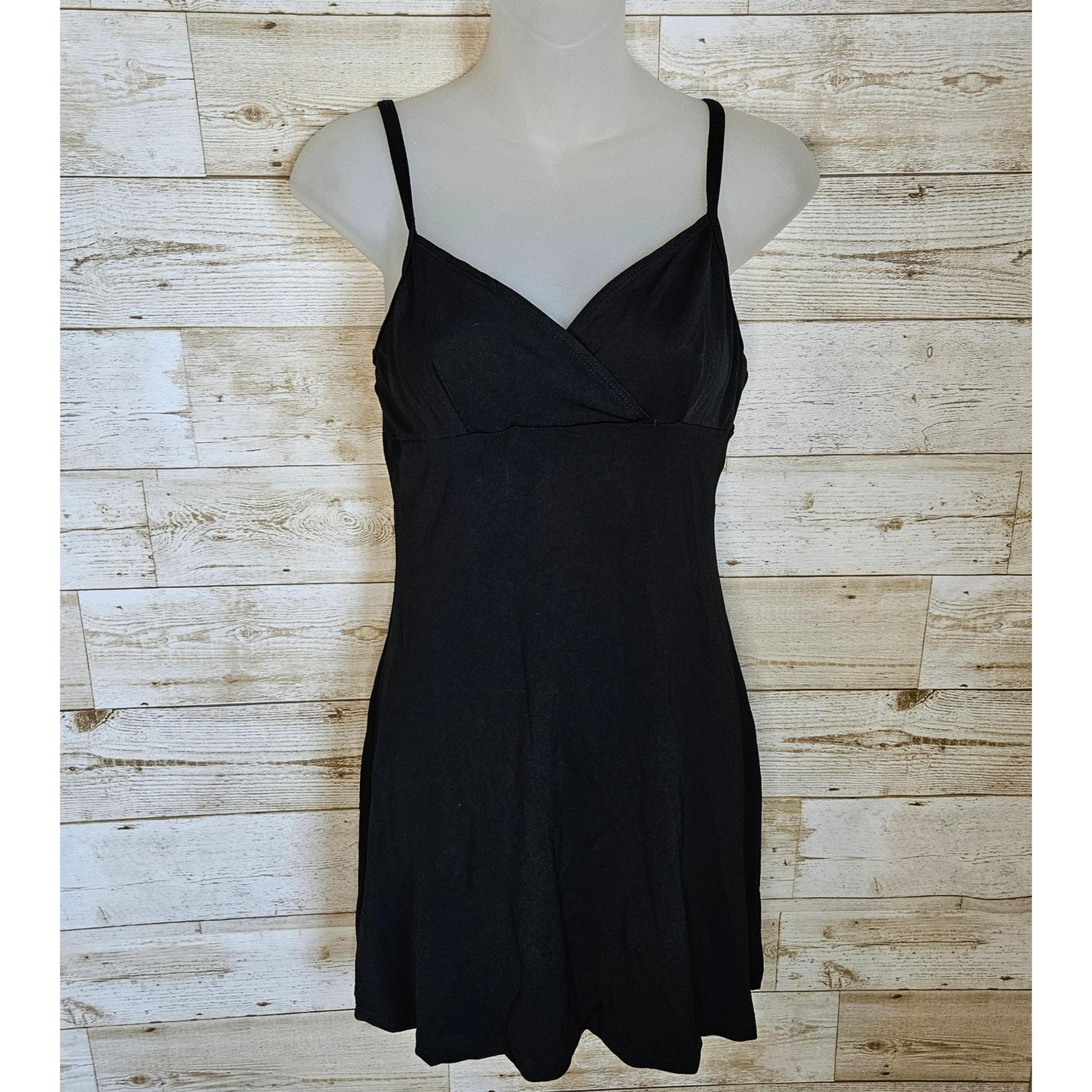 GUESS Slip Dress Black Nightie Womens M V-Neck Mini Stretch Gothic Fairy Party