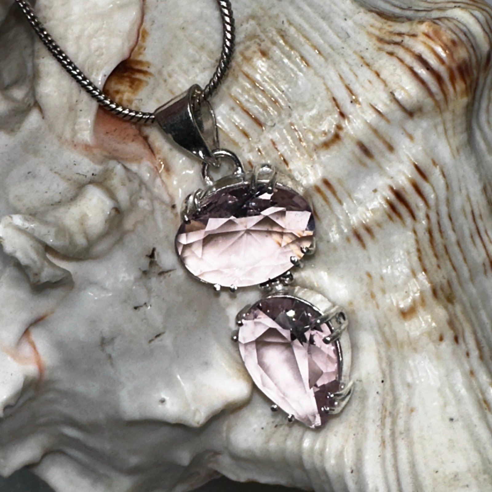 Dainty Pink Kunzite Handcrafted 925 multi-gem pendant