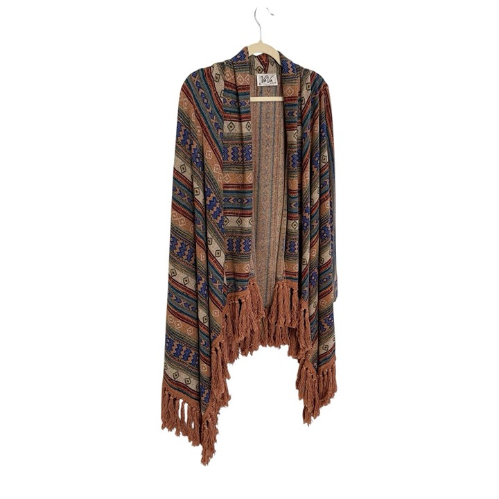 Women's Size XS Poncho Open Sweater Fringe Southwestern Bohemian Soft by VaVa