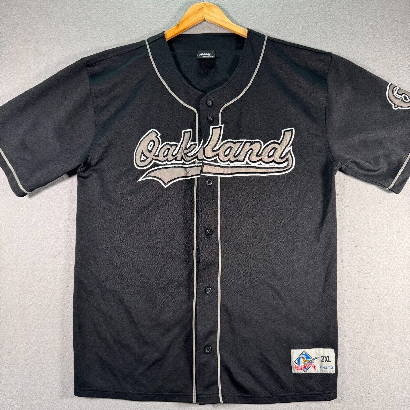 Johnny Sports Oakland Baseball Jersey Shirt Mens 2XL Black Active Sportswear