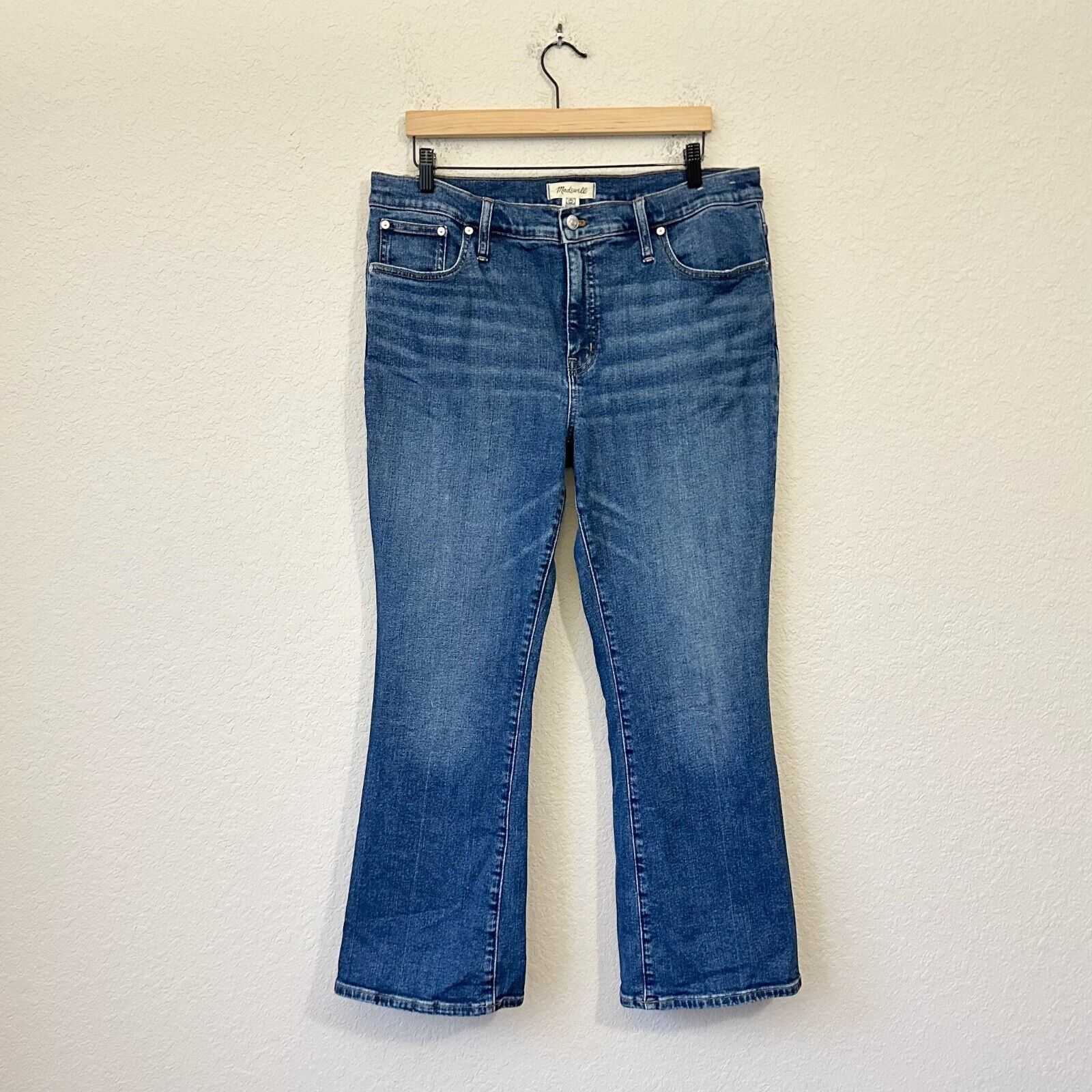 MADEWELL Mid Rise Kick Out Jeans Blue Denim Cropped Flared Leg