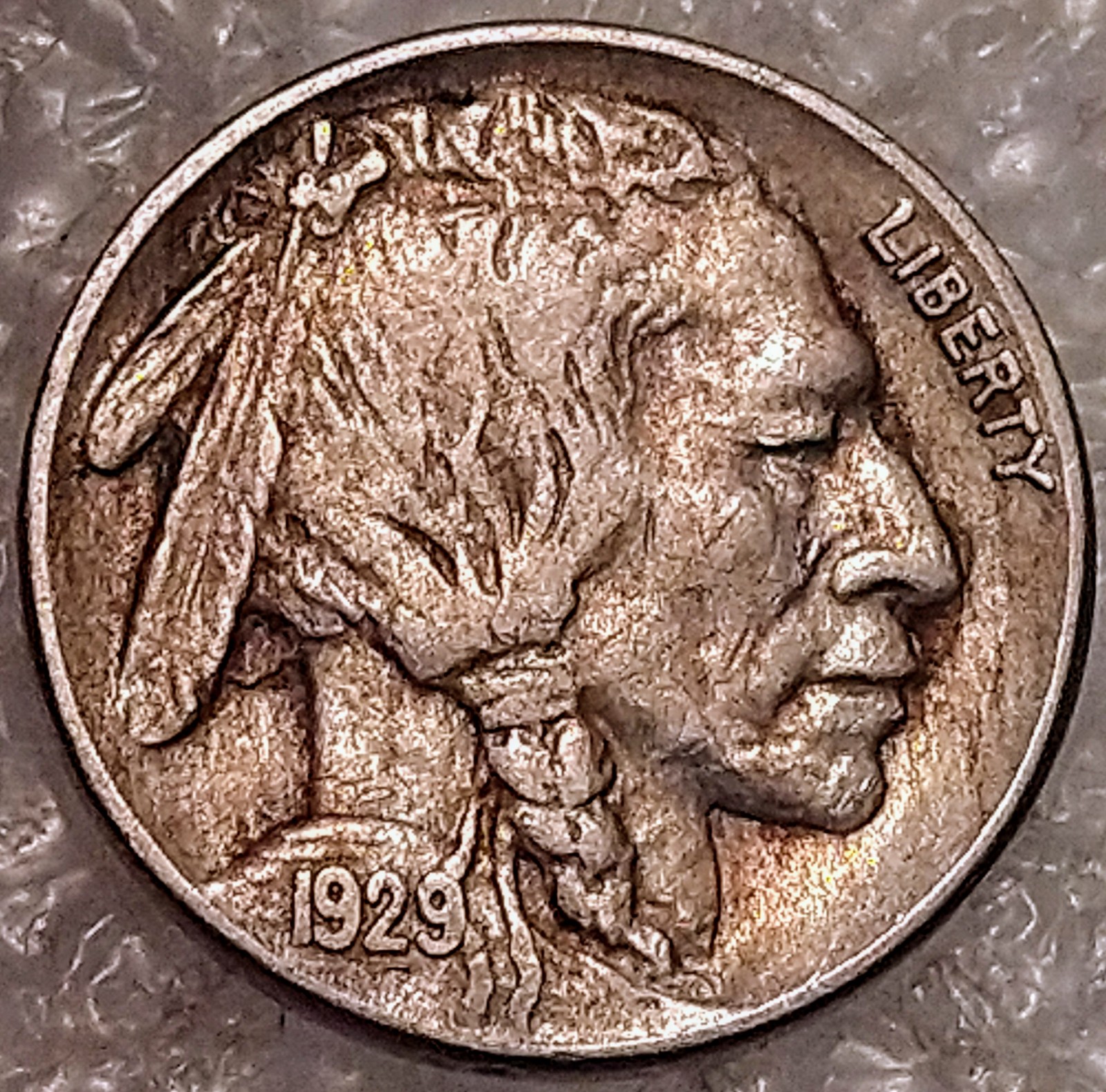 Buffalo Nickel TONED 1929s Beautiful vintage coin USA Genuine Nice Shape