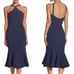 Dress the Population Navy Blue Tessa Halter Crepe Midi Dress Mermaid M Prom