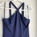 Dress the Population Navy Blue Tessa Halter Crepe Midi Dress Mermaid M Prom