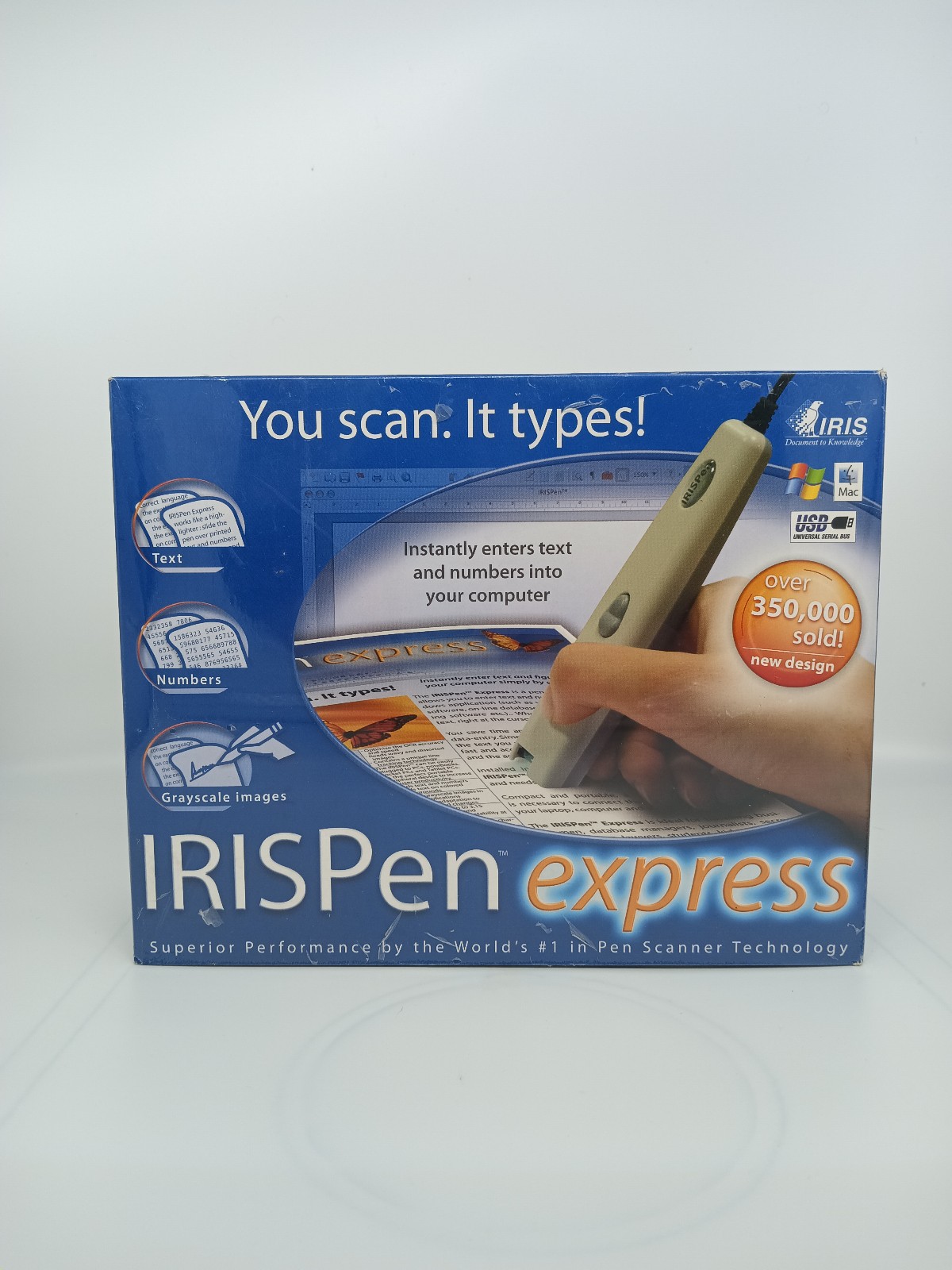IRIS Pen Express Handheld Grayscale Scanner For Windows Macintosh OS New