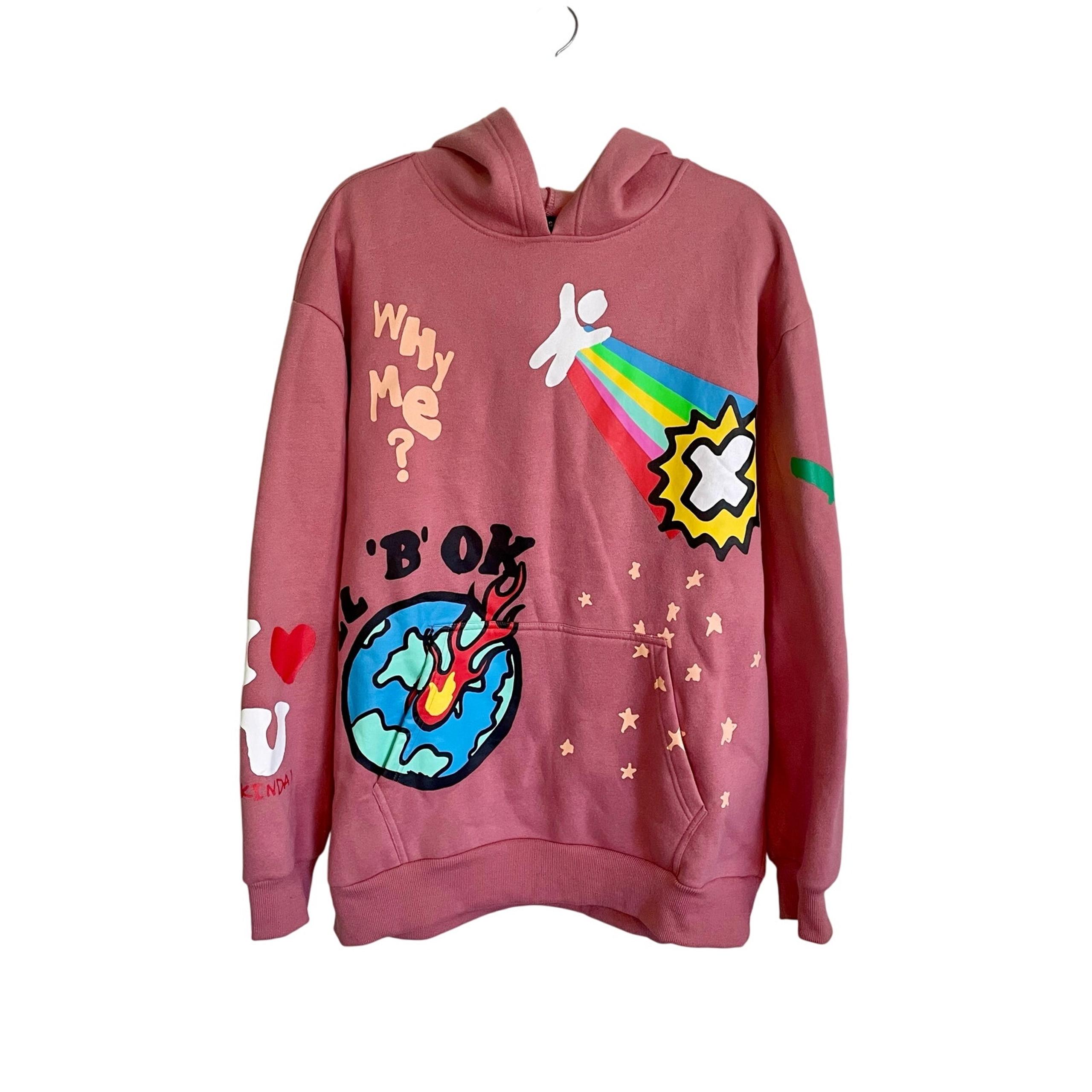 PacSun Rose Colored Graphic It'll Be Okay Hoodie Cotton Blend Kidcore Size XL