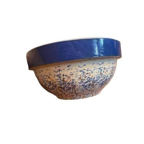 RARE Vintage Mixing Stone Ware Dough Making SPECKELED Pottery Bowl 9 
