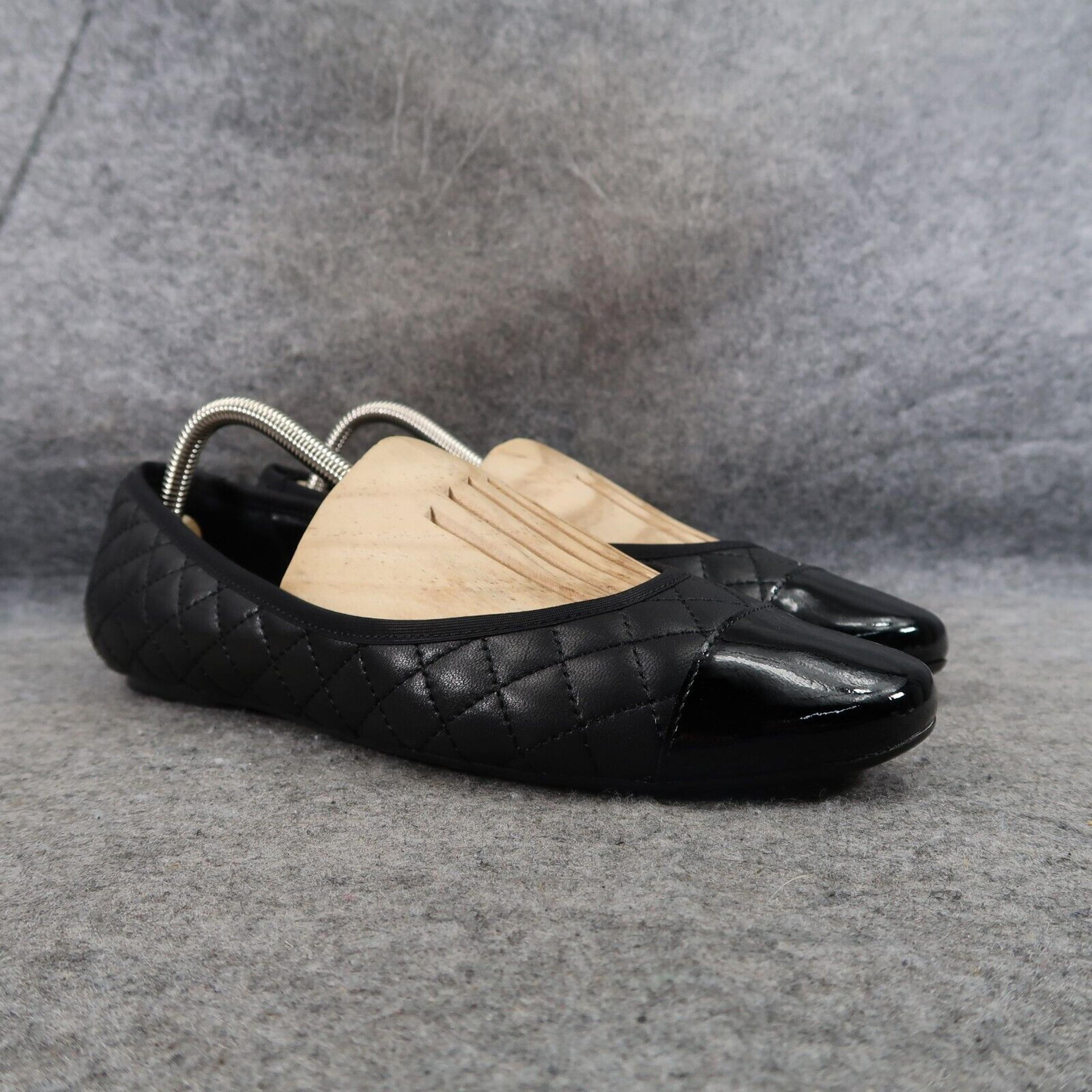 Vaneli Shoes Womens 10 Ballet Flat Slip On Quilted Leather Cap Toe Classic Black