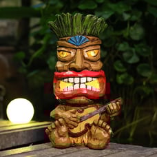 Solar Tiki Statue Outdoor Decor Garden Guitar Decorations