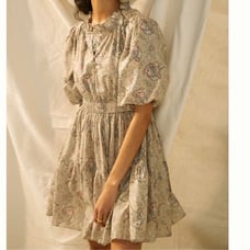 Let Me Be Anthropologie Celeste Fish Print Peasant Puff Sleeves Mini Dress 14
