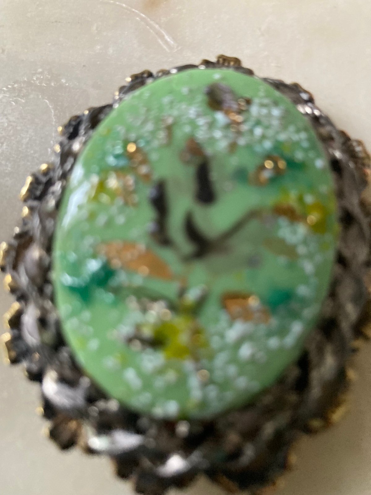 Vintage Art Noveau jade broach large