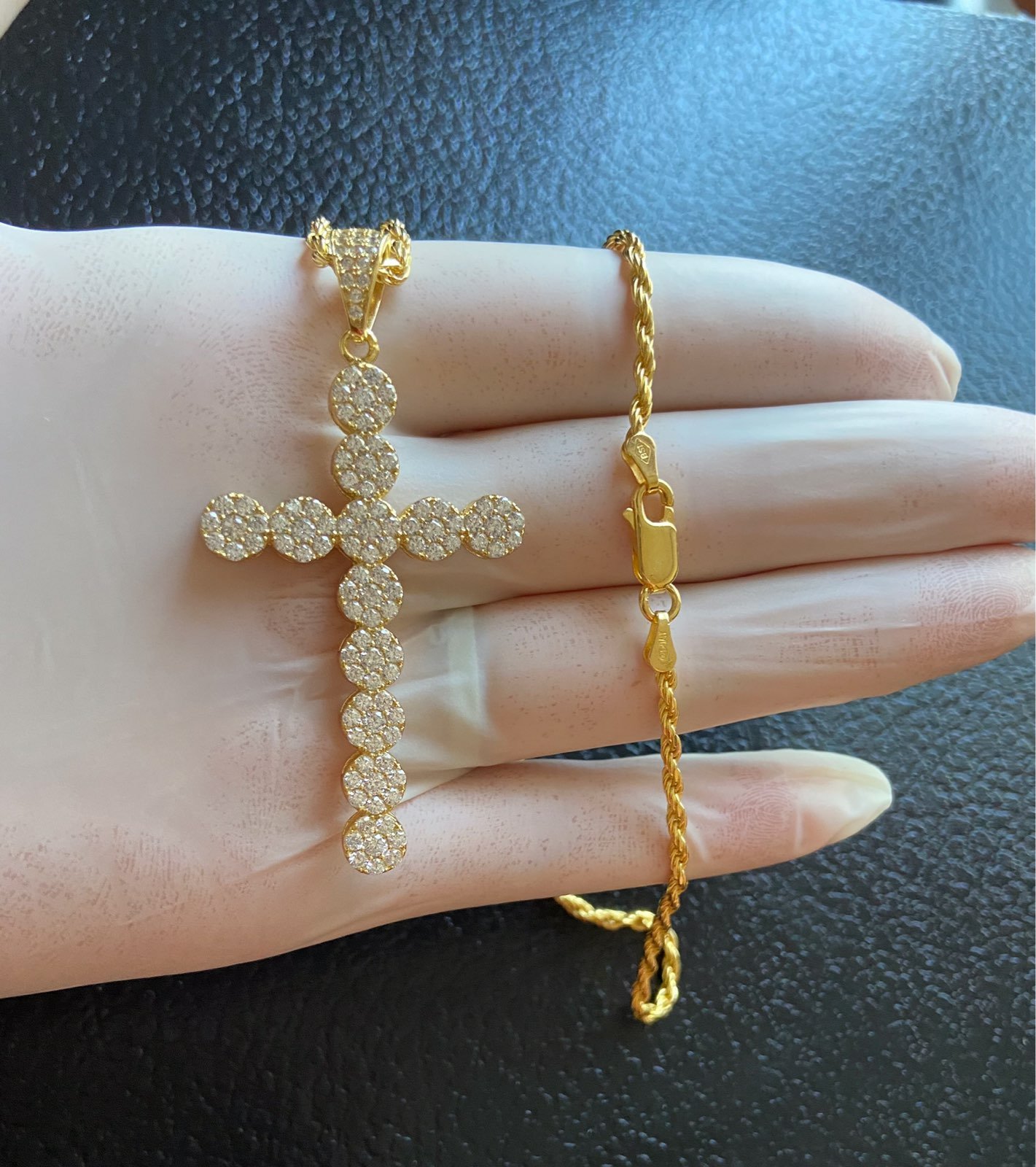 24 14k gold diamond cross necklace
