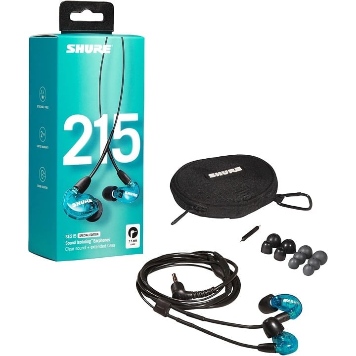 SHURE SE215 SPE In-Ear Headphones Earphones Earbuds IEM Monitors BLUE, NEW