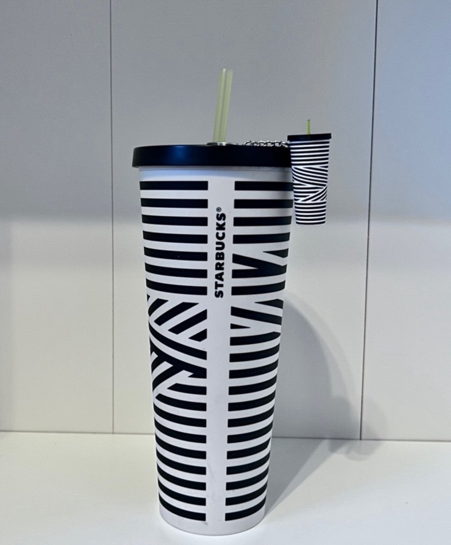 STARBUCKS- Black and White Zebra Striped Matte Tumbler