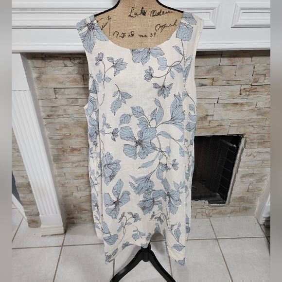 Cynthia Rowley 100% linen blue and cream floral boho dress plus size 3X new!!