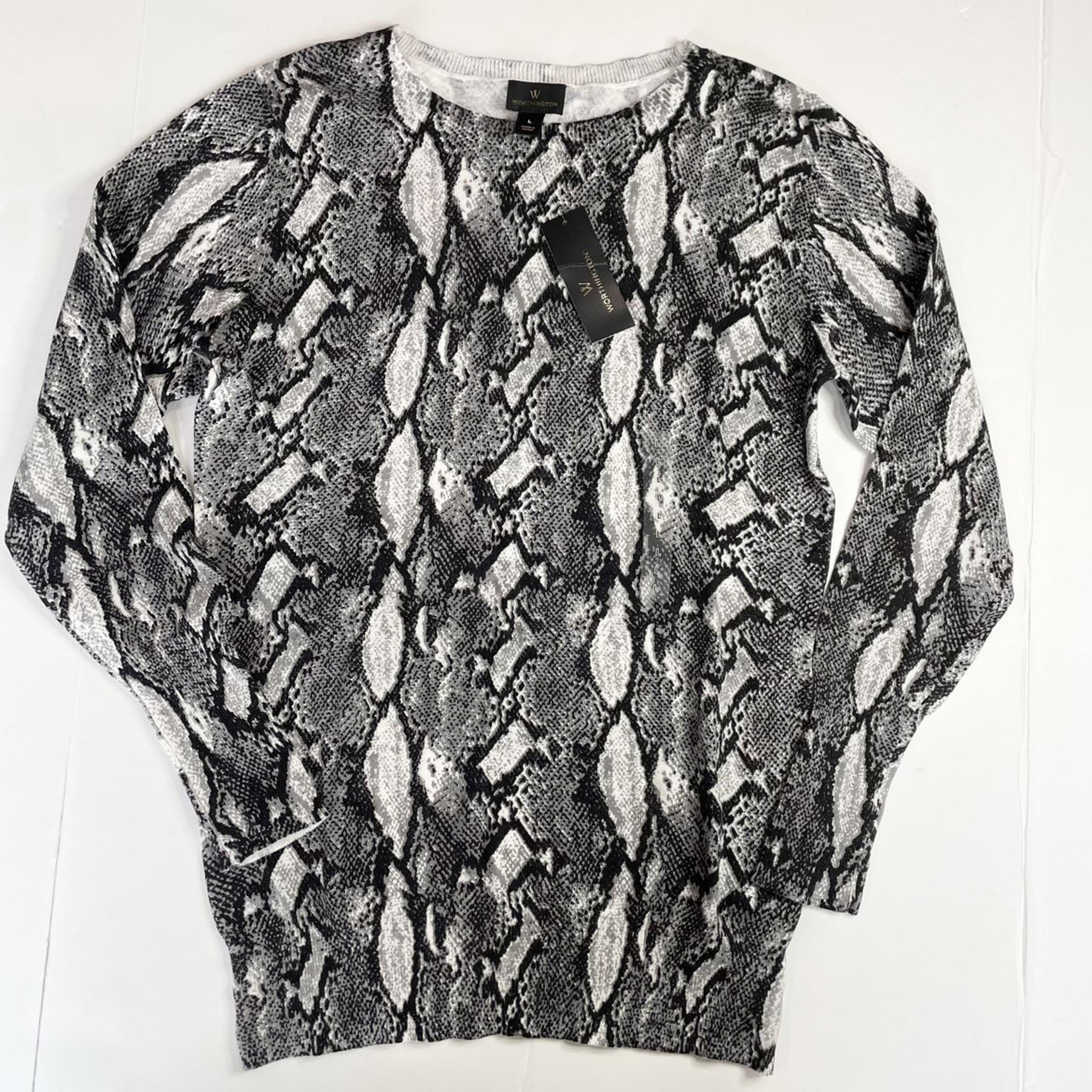 Worthington Women's Knit Sweater Snake Print Pullover Crew Neck Top L NWT