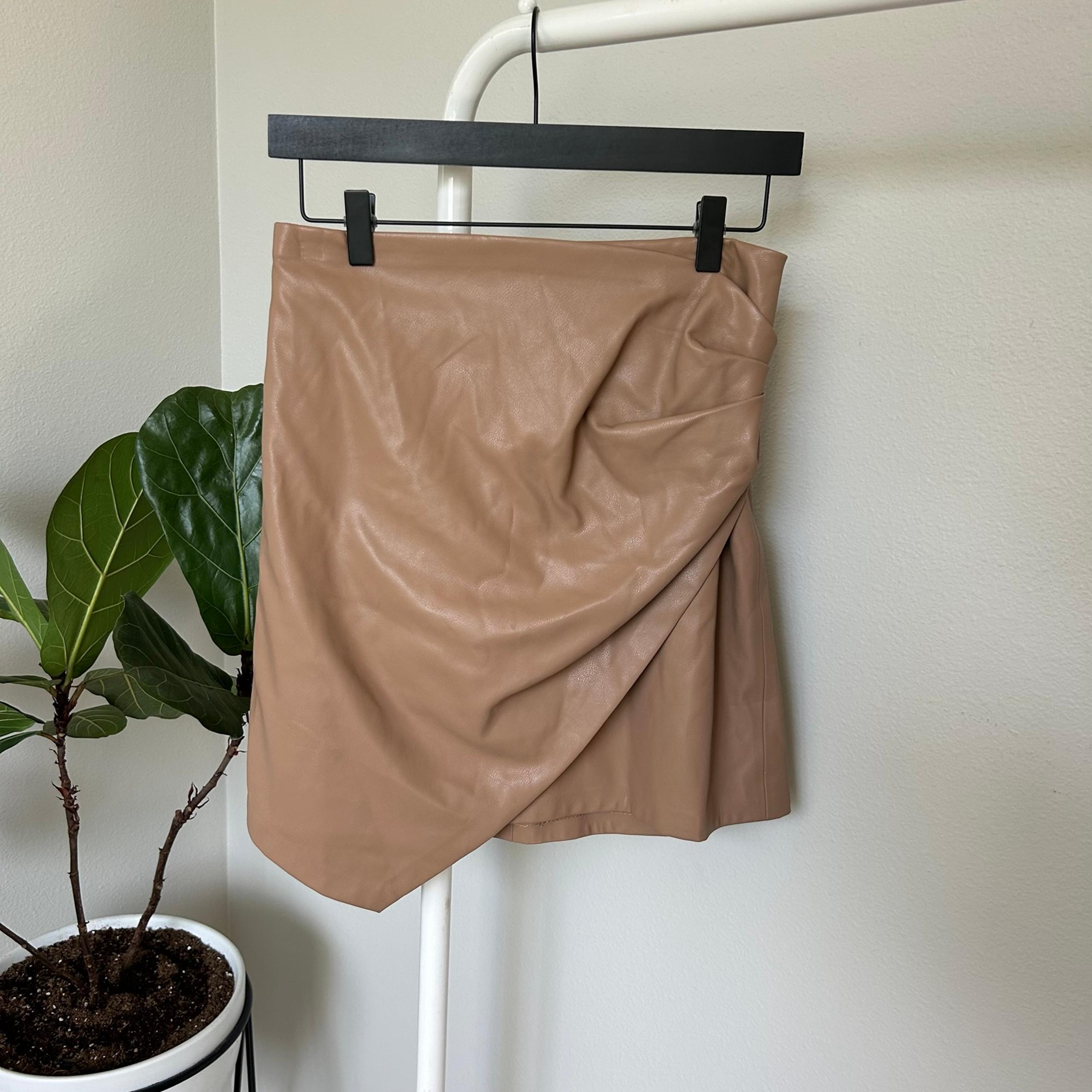 THML Jasmine Tan Pleather Leather Asymmetrical Mini Skirt
