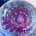 1991 Pink Purple Clear Controlled Bubble Egg Shaped Art Glass Paperweight Signed
