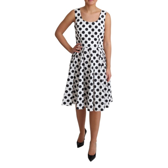 Dolce & Gabbana White Polka Dotted Cotton A-Line Dress NWT