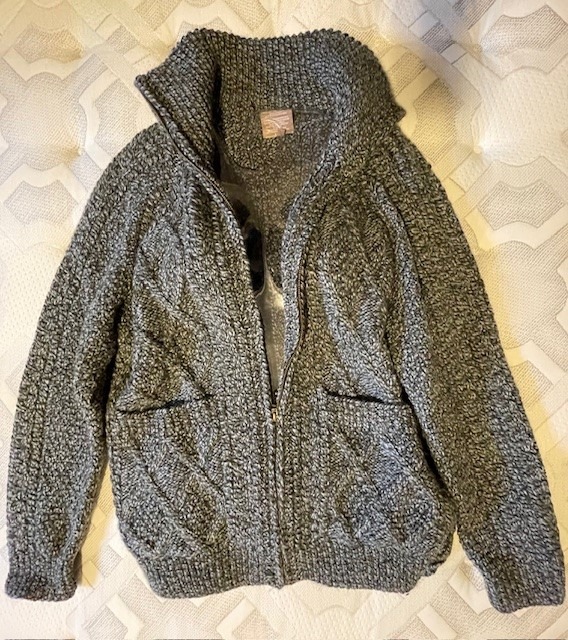 Aran 100% Merino Wool Mock Neck Full Zip Sweater Sz S