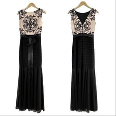 BETSY and ADAM Blush and Black Lace and Satin Mermaid Evening Gown 8