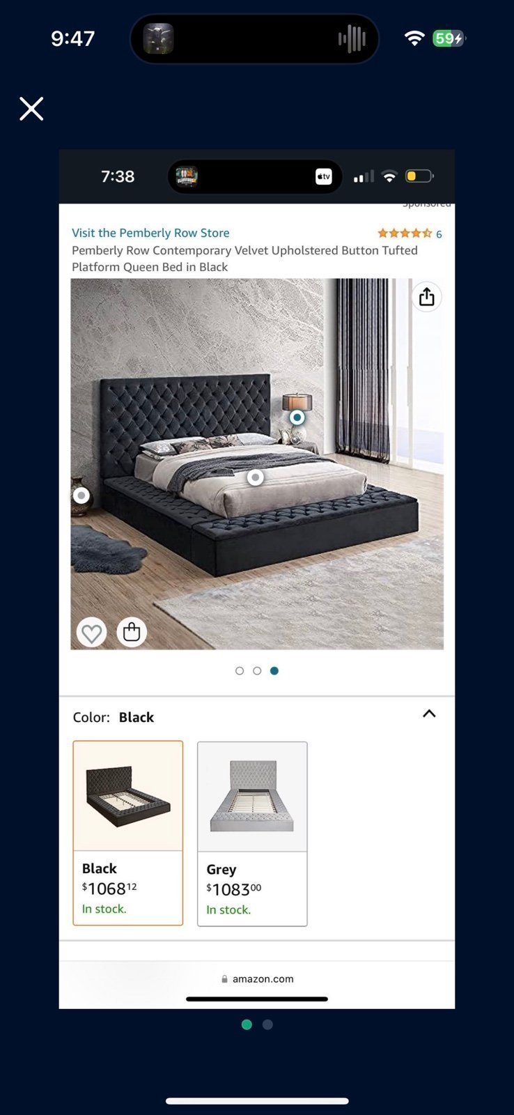 queen size button bed frame ( black )