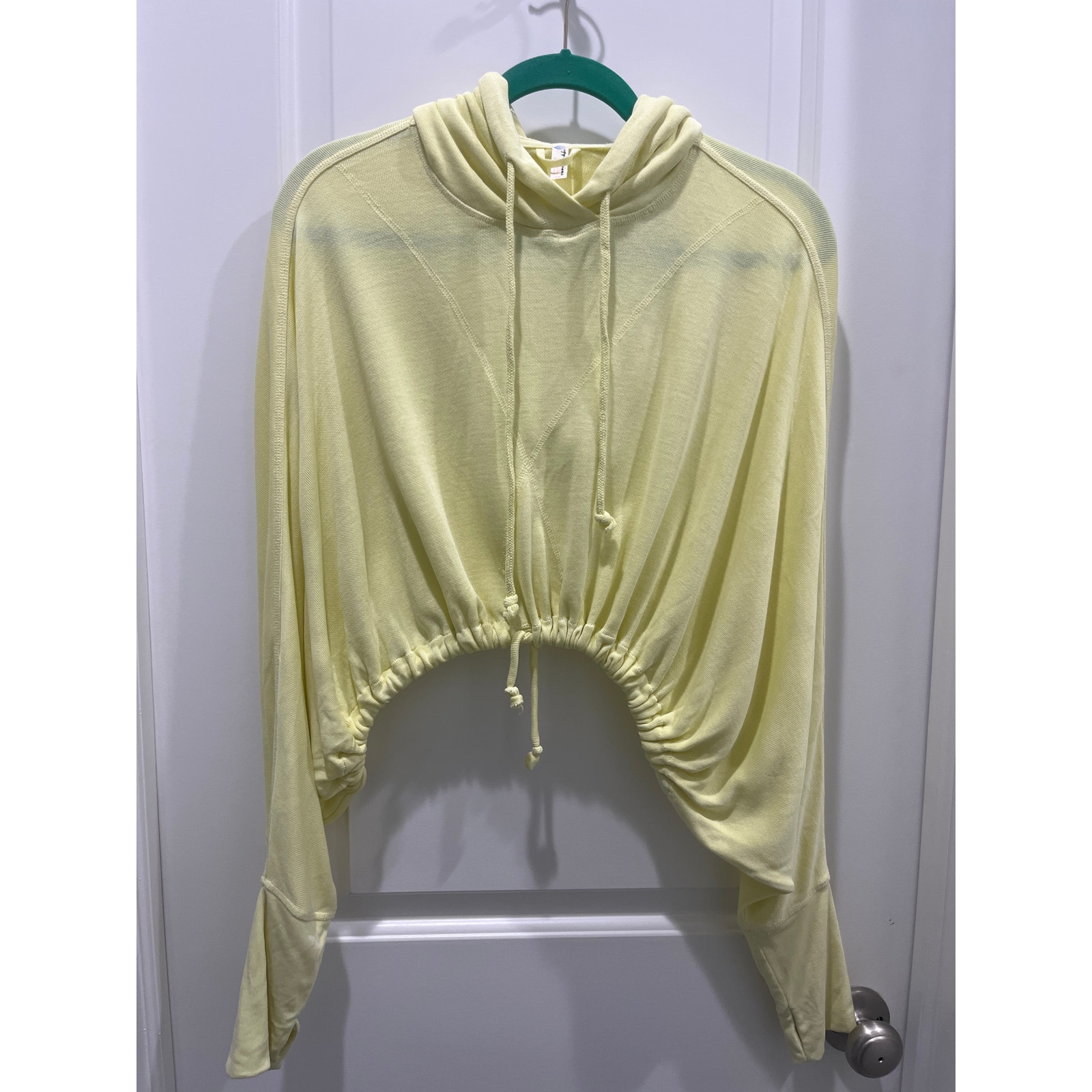 Free People Movement Yellow Cropped Drawstring Cropped Hoodie Sz S