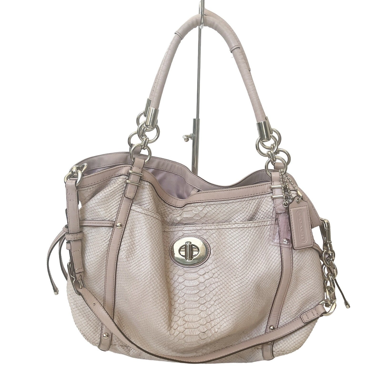 Coach Limited Edition Pale Pink Python Snakeskin Convertible Crossbody Hobo Bag