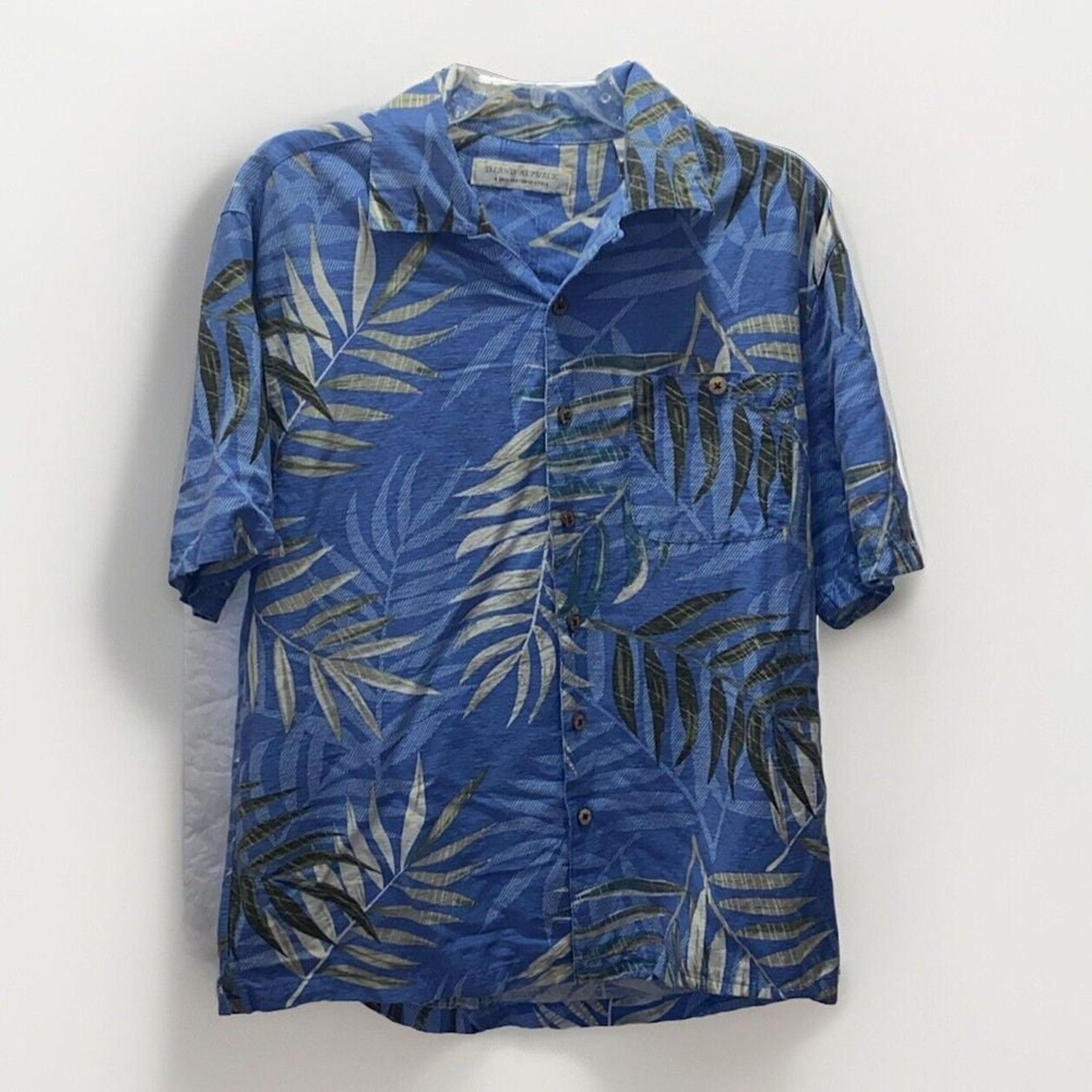Island Republic Mens Large Tropical Floral Short Sleeve Silk Blend Hawaiian