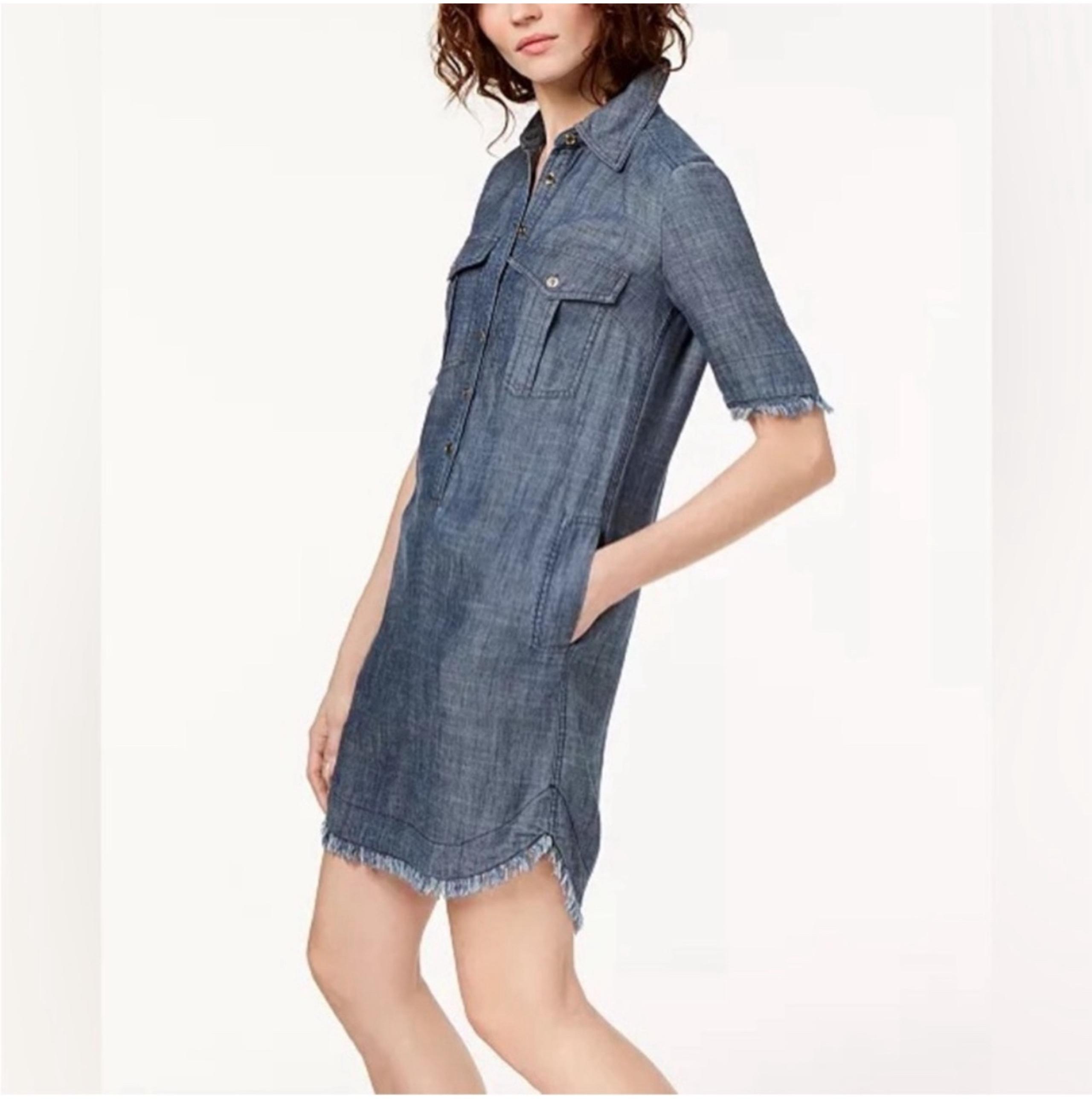 Trina Turk Rosetta Frayed Chambray Shirtdress Size 8