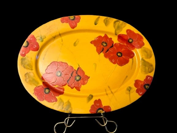 Vintage Nanette Vacher Fleur Rouge Ambiance Serving Platter 18 x 14 