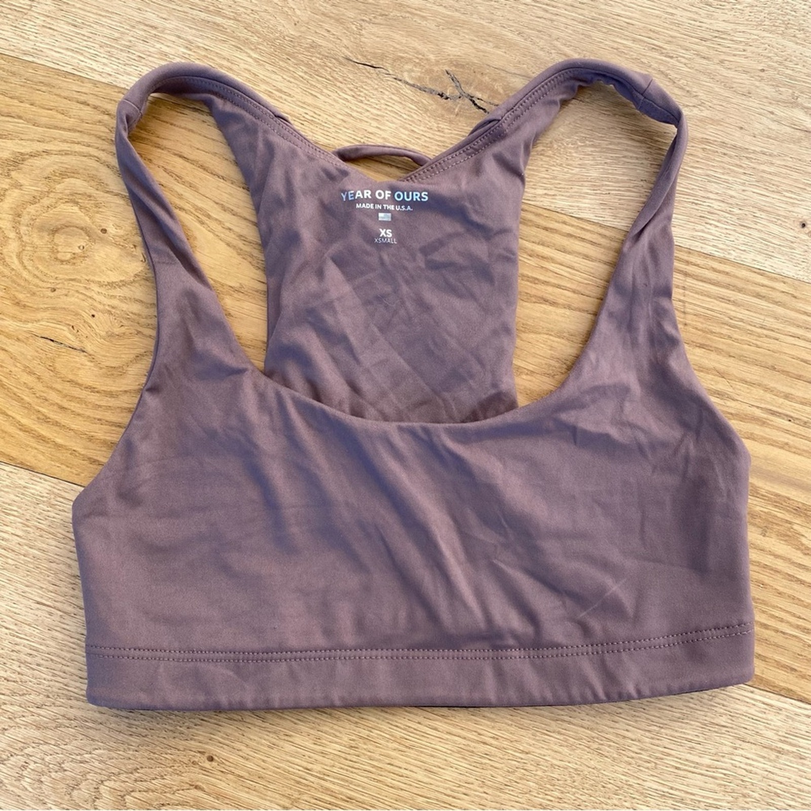 Year Of Ours Lace Up Back Sports Bra in Taupe