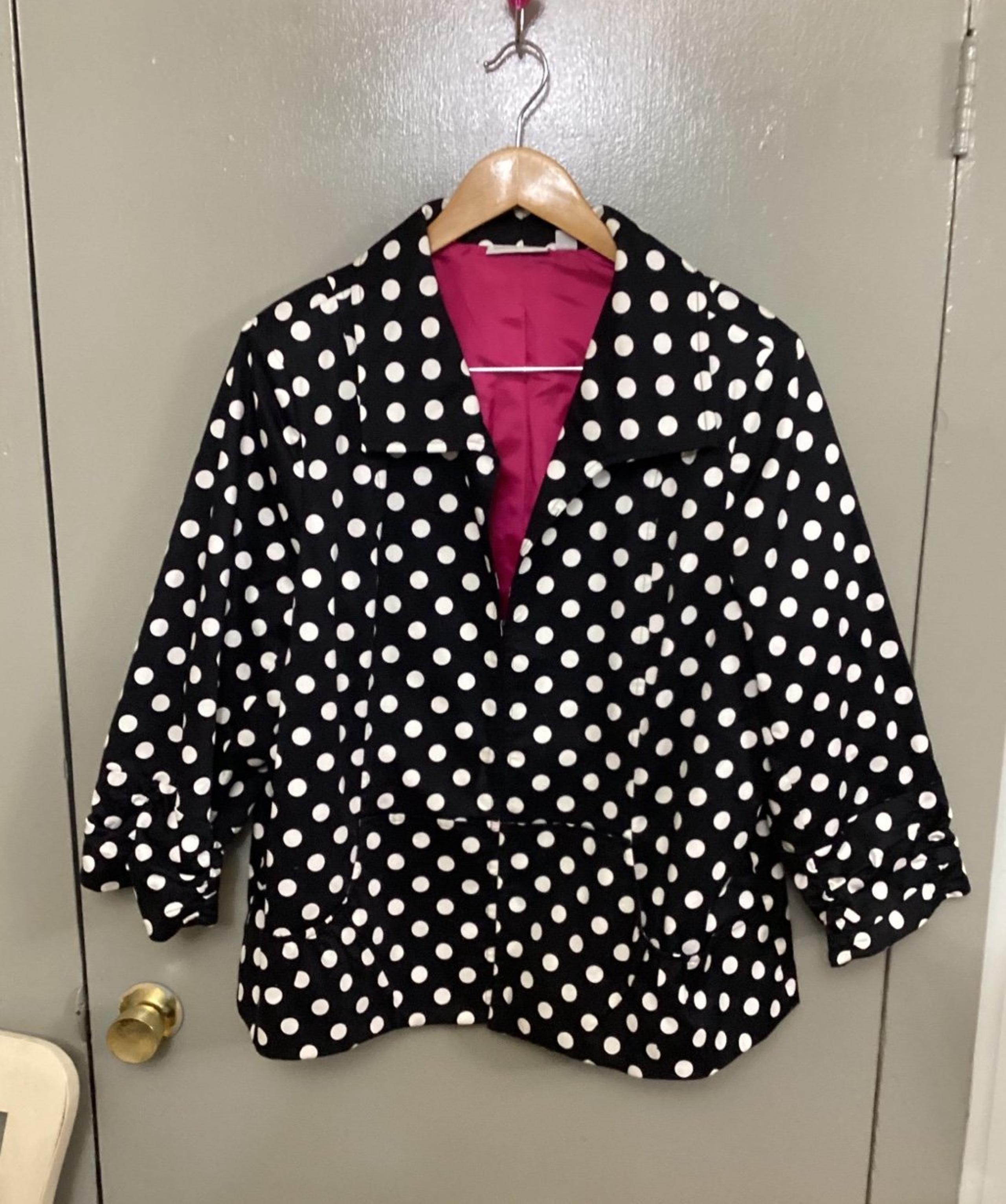 Womens Susan Graver Black & White Polka Dot Jacket/Coat Size XL