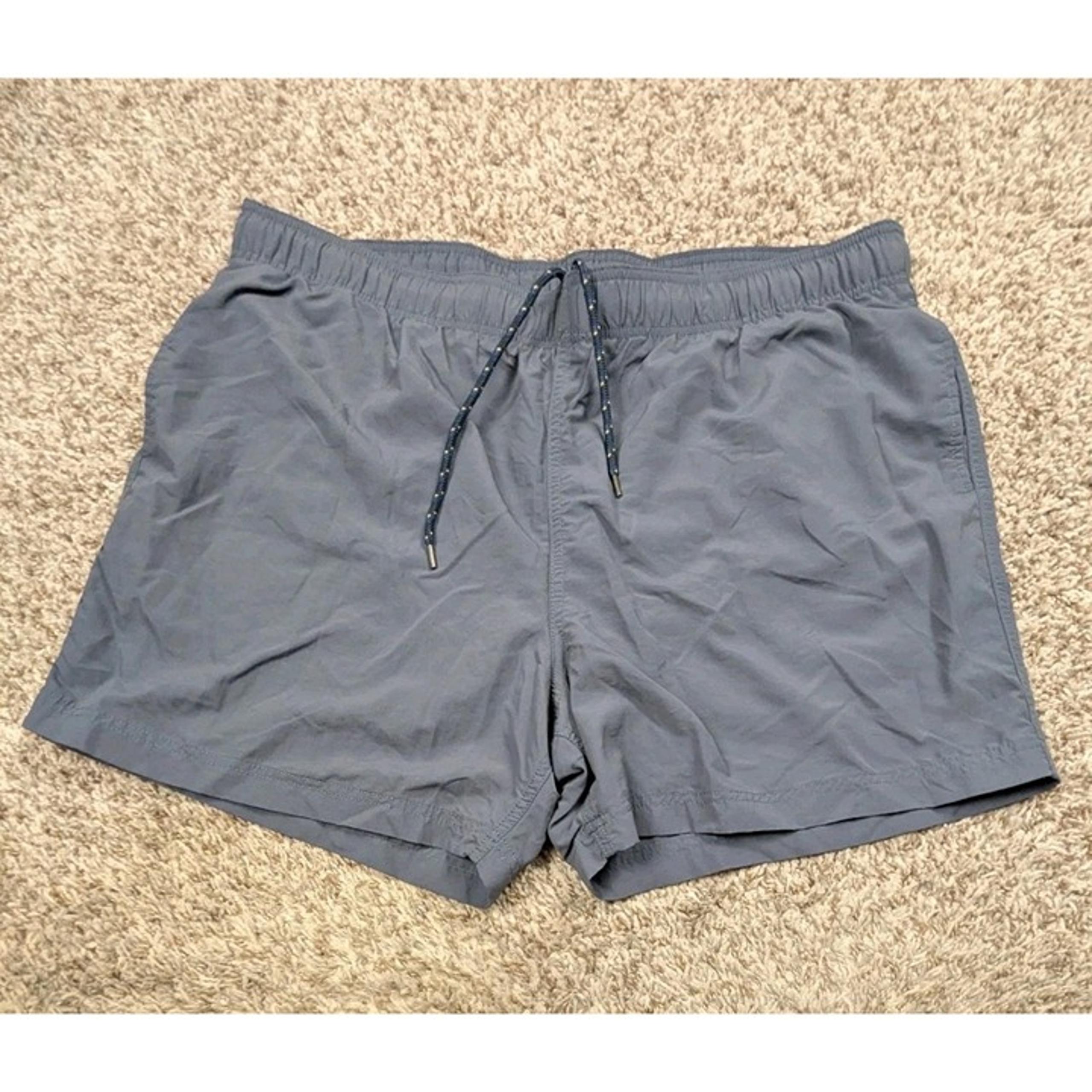 Lands End Swim Trunks Mens XL Grey Lined Liner Drawstring 4.5" Inseam NEW