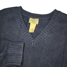 L.L. BEAN Mens Vintage Navy Blue Long Sleeve V Neck Pullover Sweater - Large