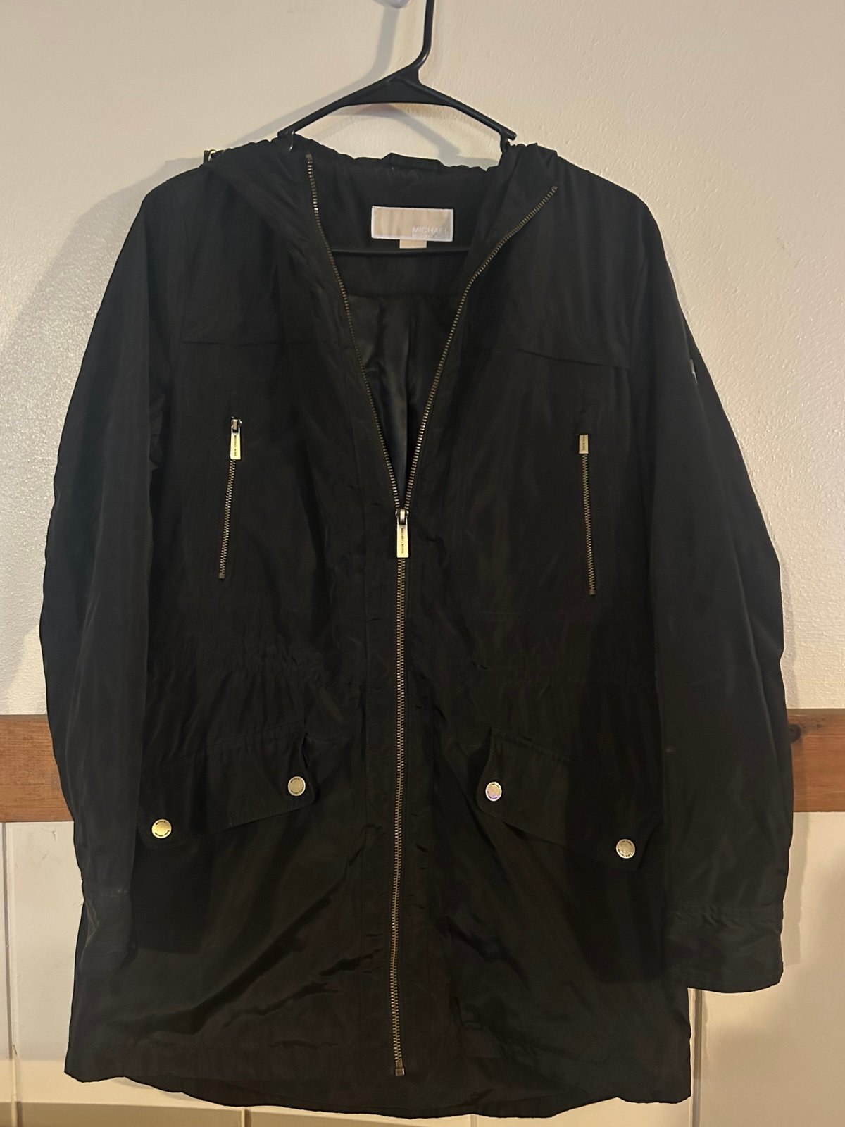 MICHAEL KORS Women's MK Zip Trench Coat with Hood Black Polyester Size Small