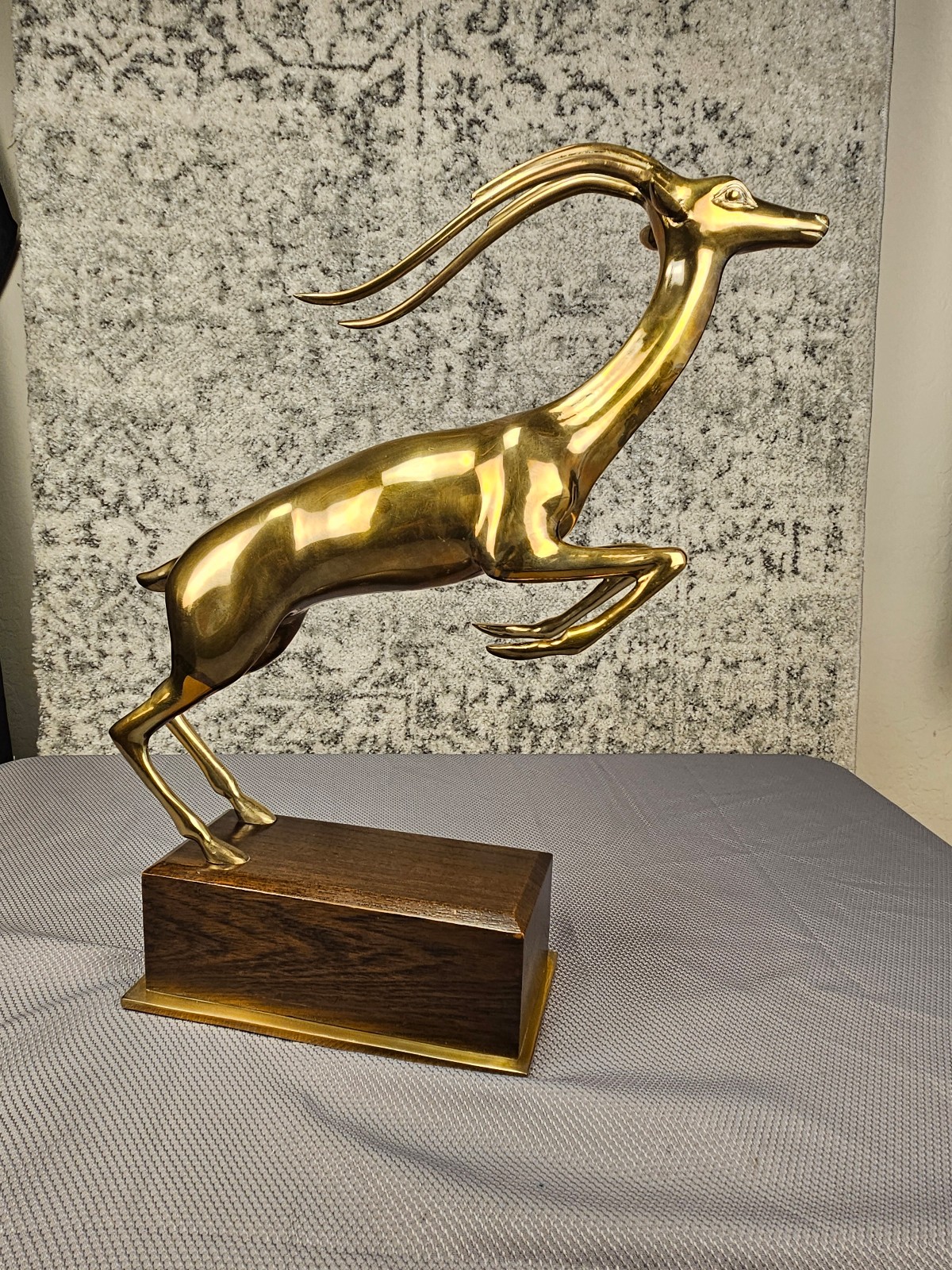 Large Brass Gazelle Sculpture On Walnut & Brass Pedestal 18x18