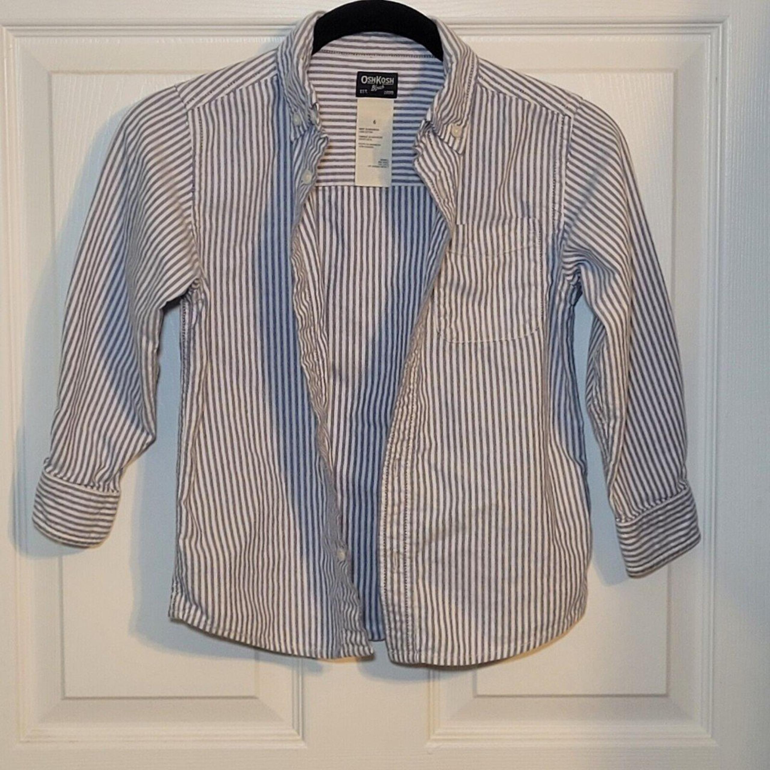 OshKosh B'Gosh Size 6 Blue White Striped Button Down Beach Coastal Vacation
