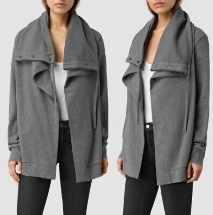 All Saints Grey Multi-Way Snap Draped Cardigan Size Large