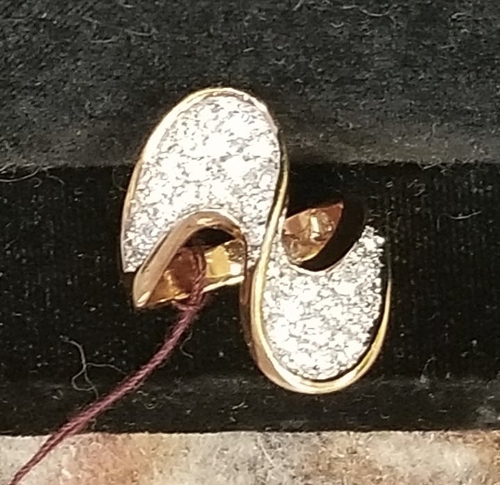 Sterling Abstract Rhinestone Ring Size 6 Goldtone Crystal S-Curve Ring