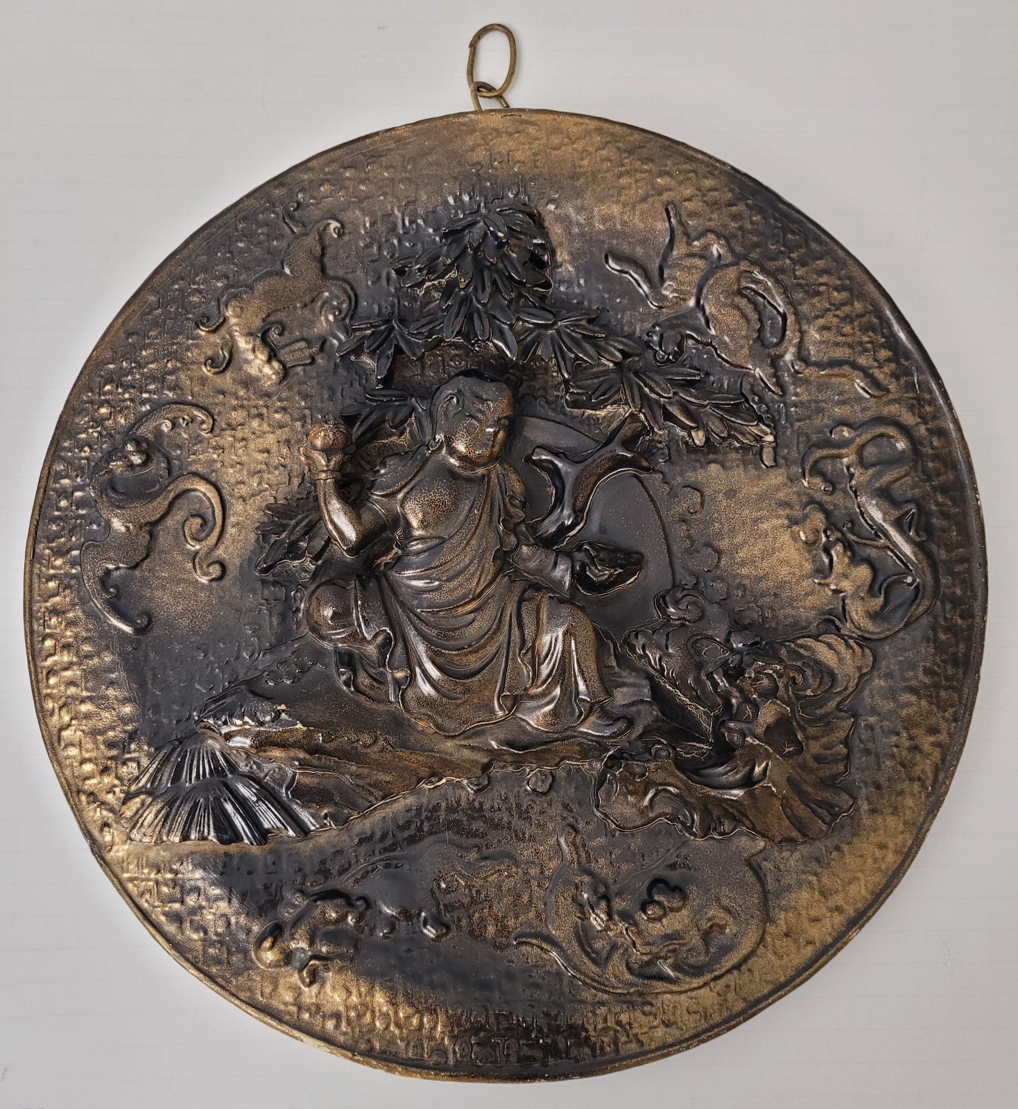 Vintage Japanese Warrior Embossed Copper 3D Relief Oriental Wall Hanging 15x1