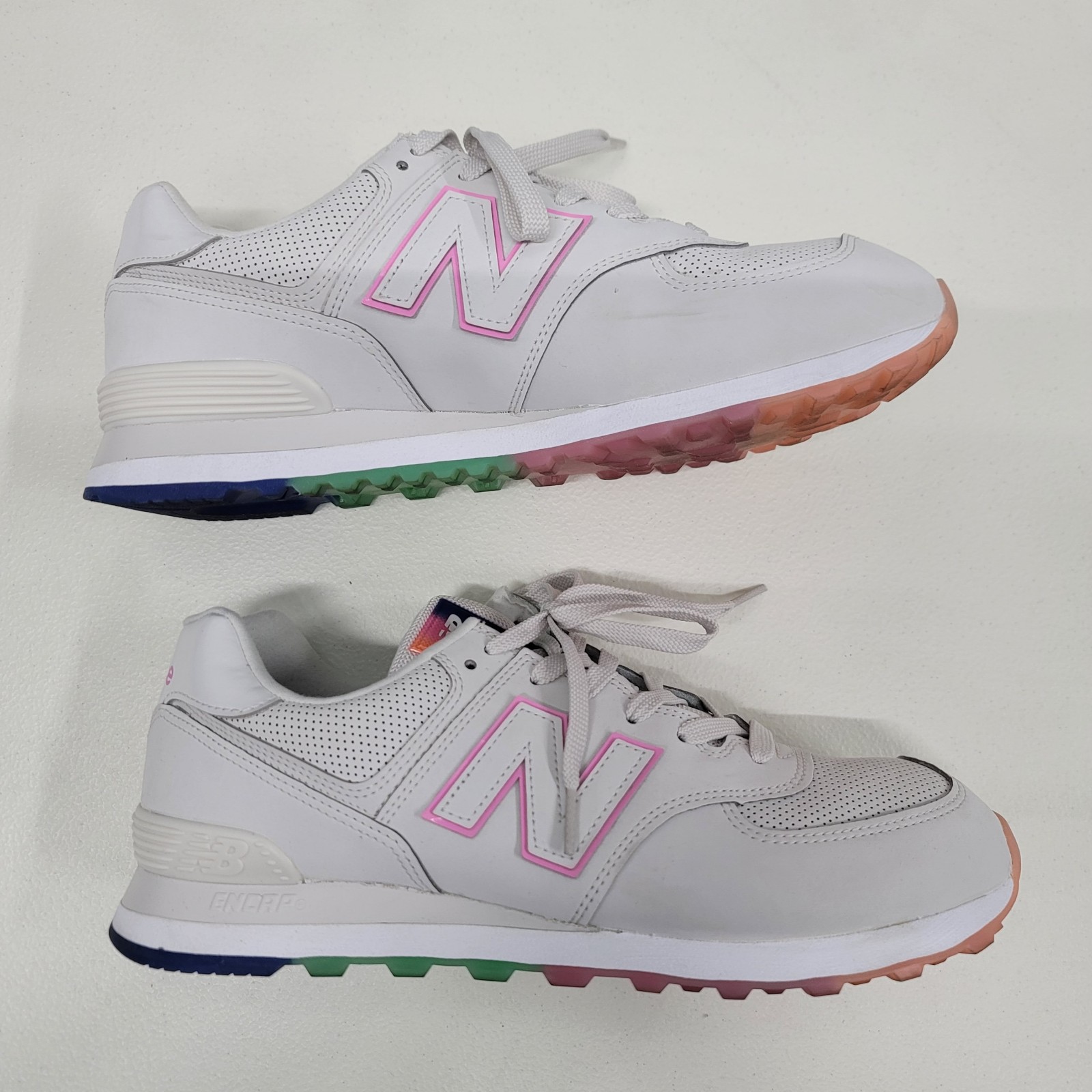 New Balance 574 Linen Fog Candy Womens Running Shoes Outer Glow US