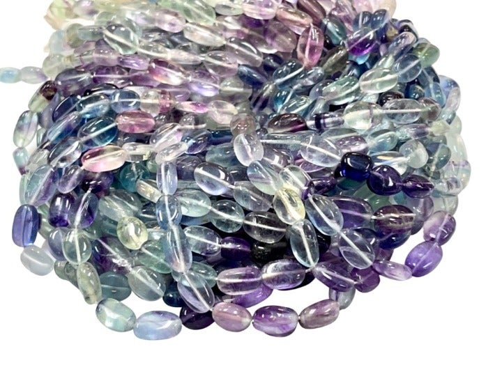 5 Long Strands Lot Fluorite Natural Gemstone Oval Shape Beads Strands