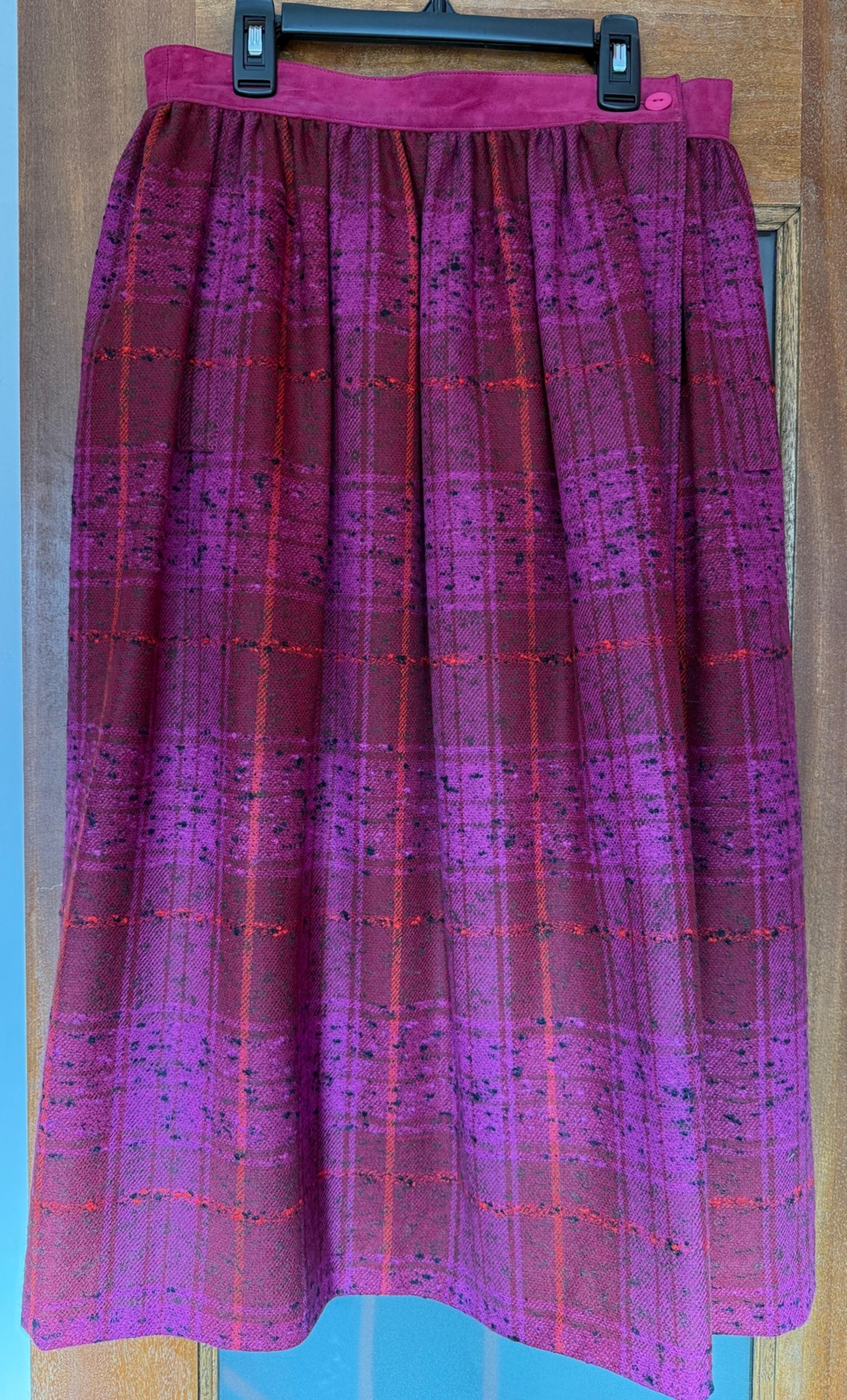 Escada Women’s Vintage Wool Hot Pink Red Stripe Wrap Skirt -40