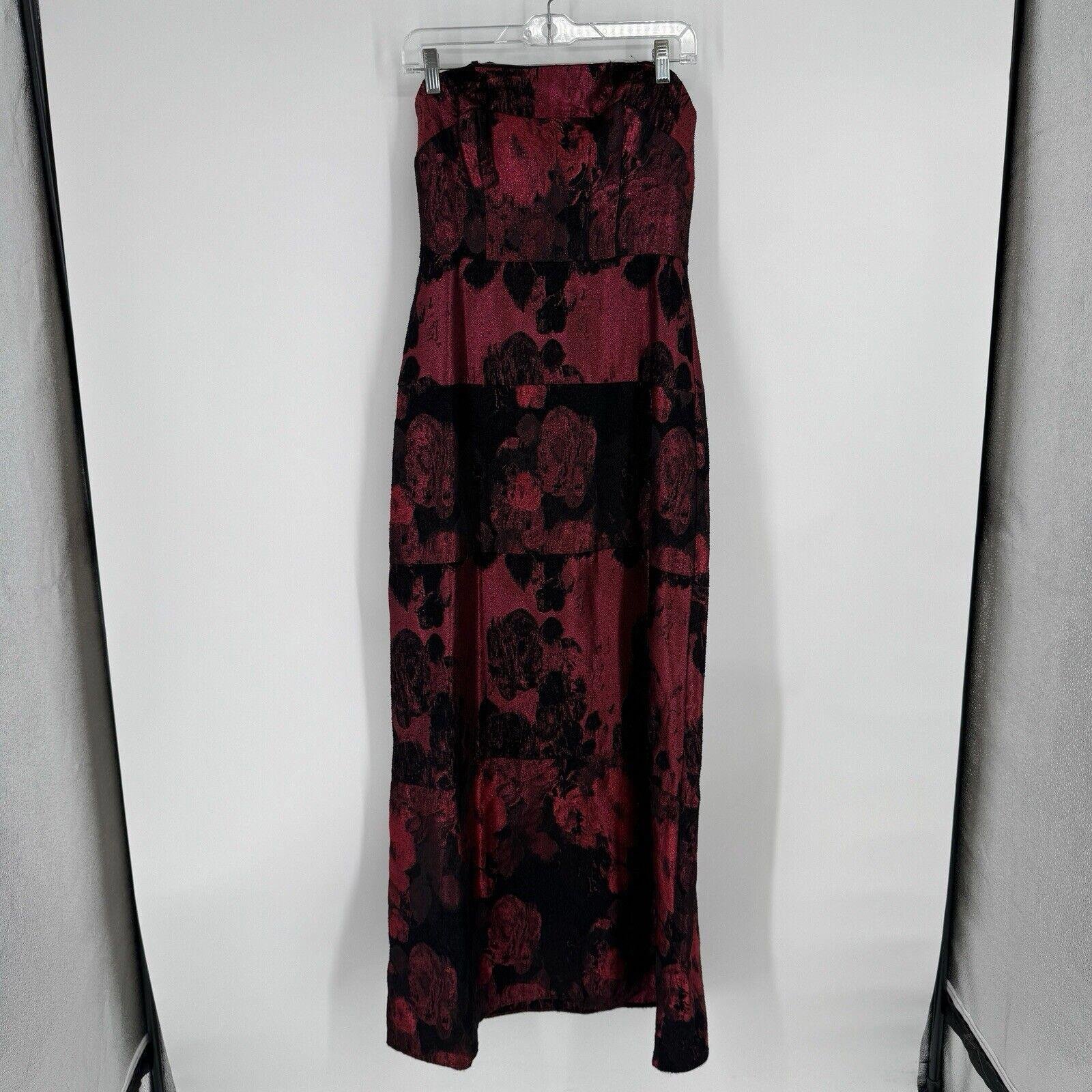 Adrianna Pappel dress womens 6 black red maxi dark floral rose maxi witchy goth