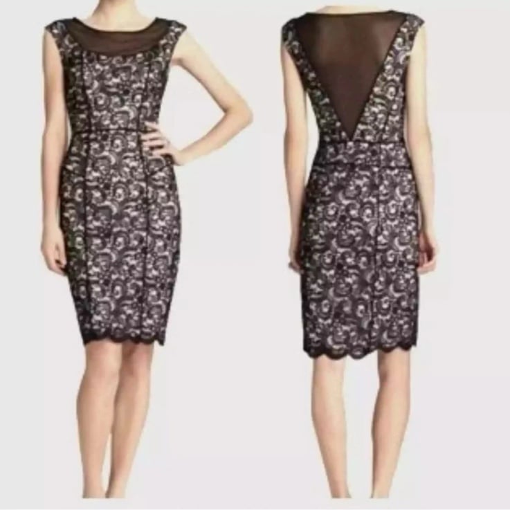 NWT black & ivory lace Vera Wang semi formal cocktail dress size 8