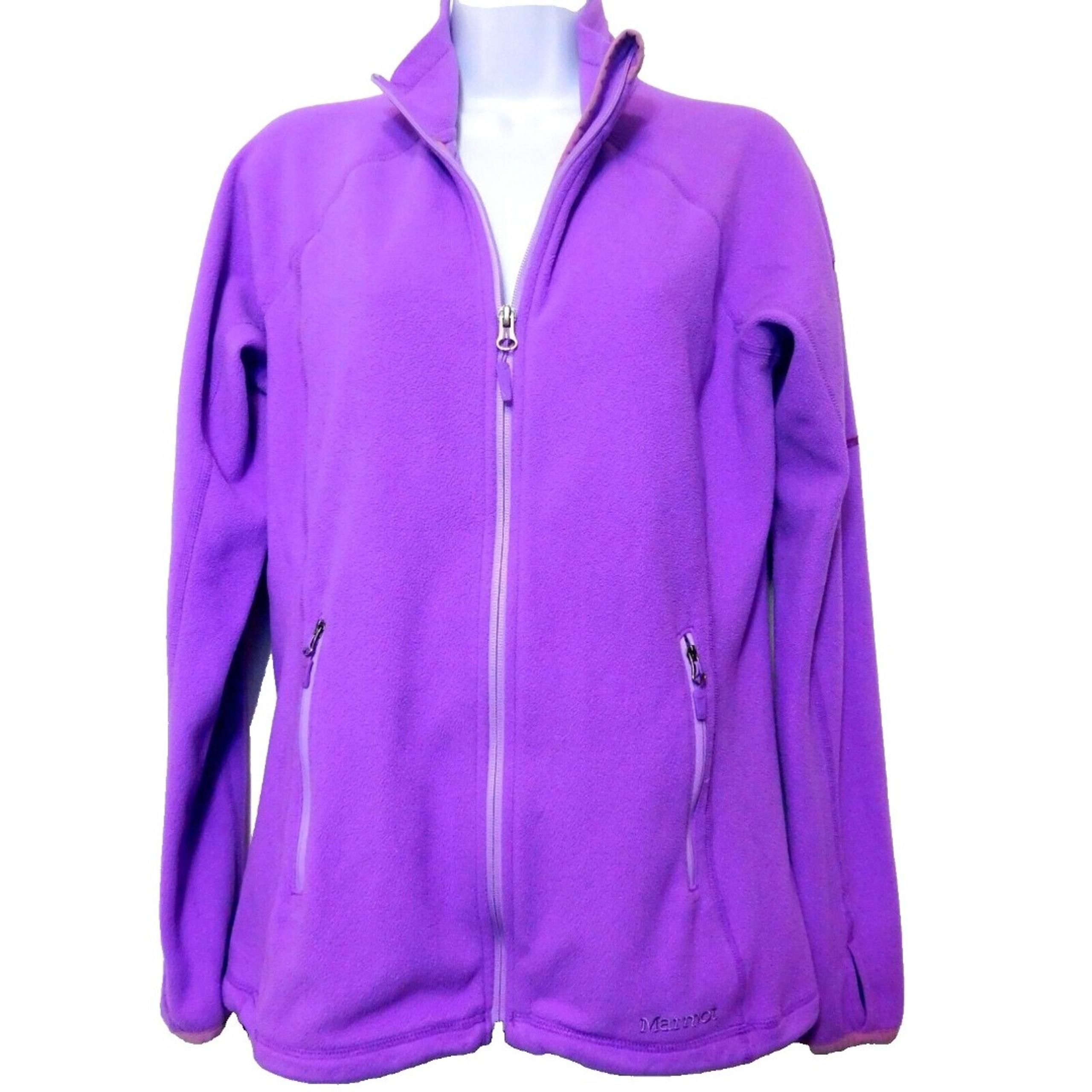 Marmot Polartec Fleece Jacket Womens M Full Zip Purple Thumbholes Zip Pockets